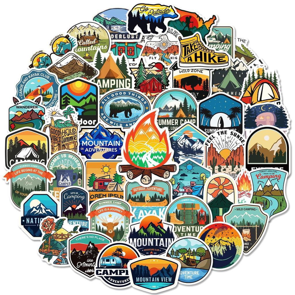 50 Outdoor Stickers, Car Skateboard Cartoon Travel Adventure Stickers Scene Travel Trolley Case Stickers