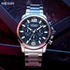 MEGIR Luxury Business Men Watch Fashion Quartz Chronograph Luminous Waterproof Calendar Stainless Steel Male Wristwatch 2156
