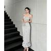 Summer New French Polka Dot White Sexy Suspender Dress Women's Temperament Waist Thin Medium and Long Dress