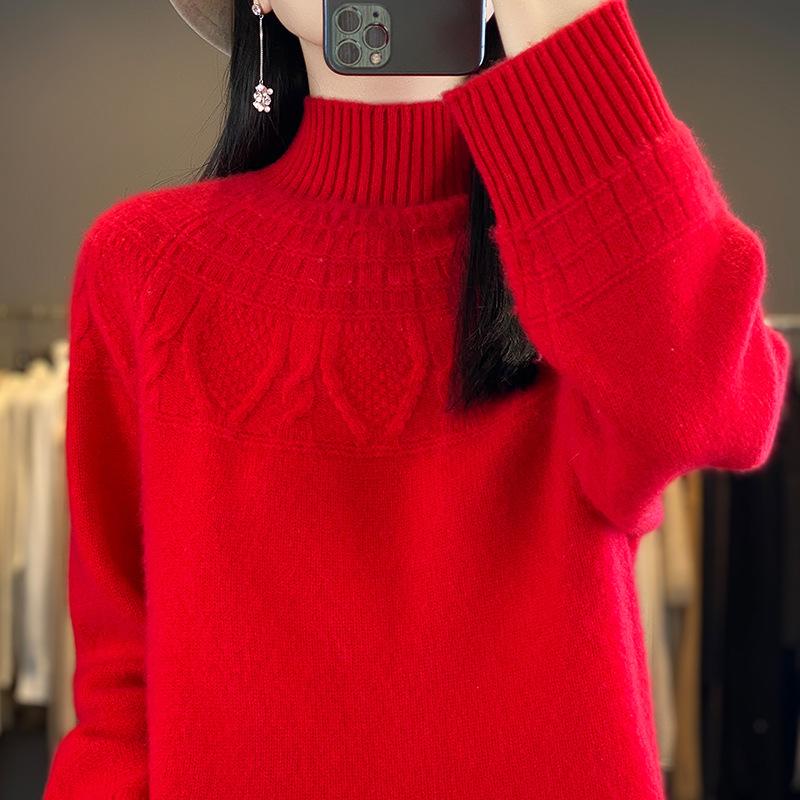 

Women s Cashmere Sweater, 100% Wool, Semi-High Neck, Loose Fit, Perfect for Autumn and Winter. XX-Large