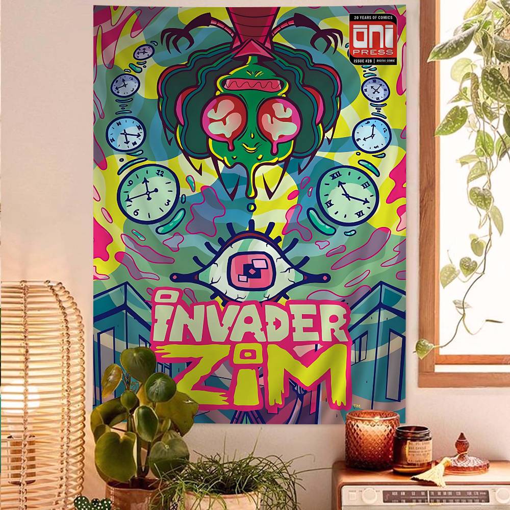 Cartoon I-Invader Z-Zim Tapestry Art Printing Japanese Wall Tapestry Anime Wall Hanging Home Decor 100X70CM
