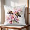 Watercolor beeflowers Cushion Cover Natural Linen Organic Fabric DoubleSided Printing Couch Pillow Covers Home Decor