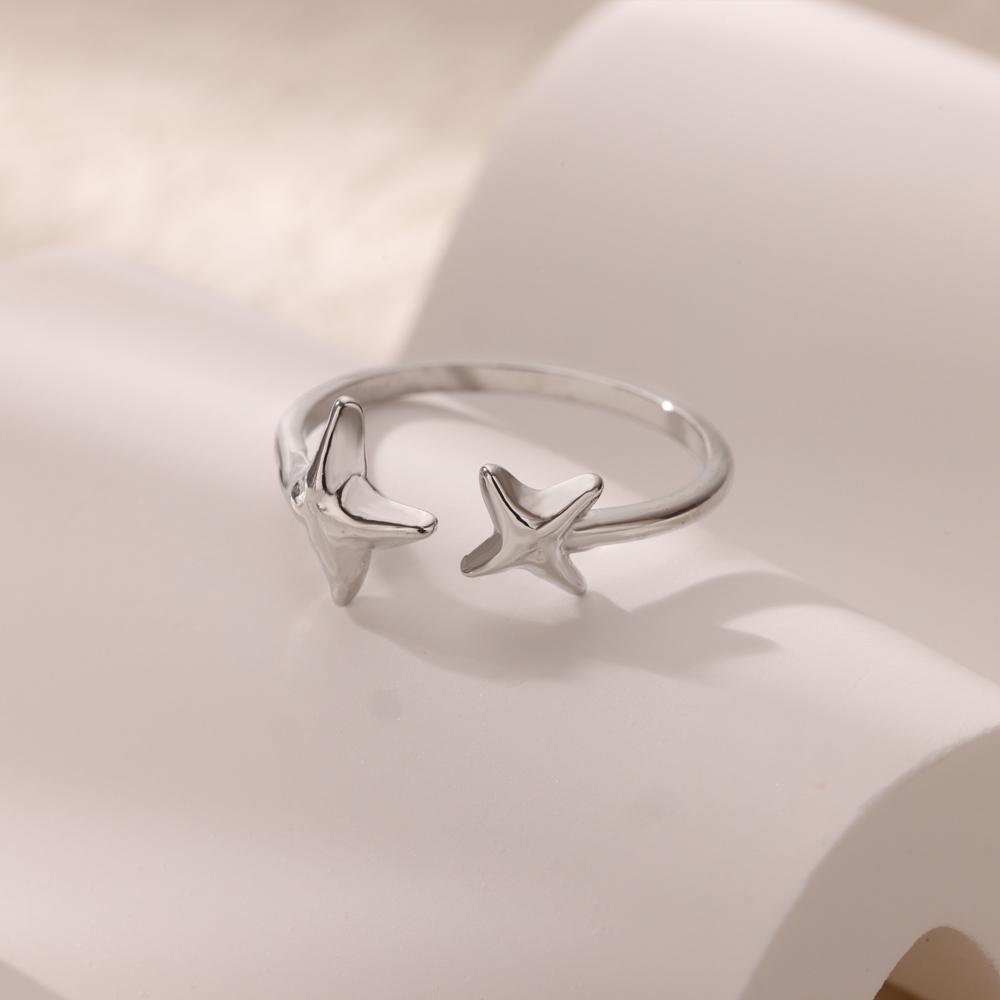 Free Shipping Cute Star Open Ring for Women Stainless Steel Gold Color Starfish Popular Ring New Fashion Zircon Acceessory Gift