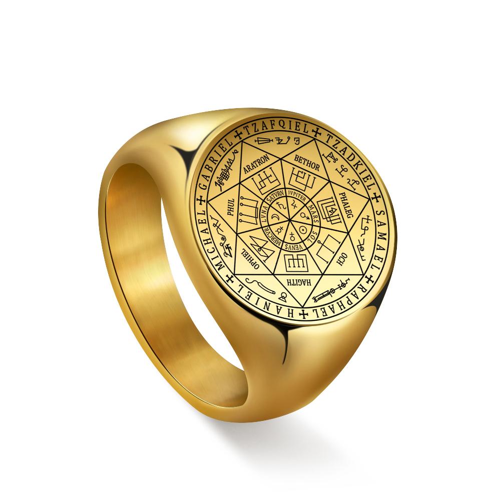 Seal of The Seven Archangels Viking Ring Secret of Universe Rings for Men Stainless Steel Solomon Kabbalah Talisman Jewelry