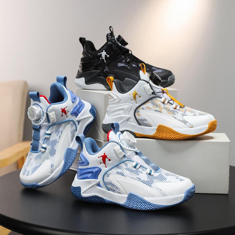 Children's basketball shoes summer new boys' rotating buckle sports shoes medium and older children's breathable shock shoes