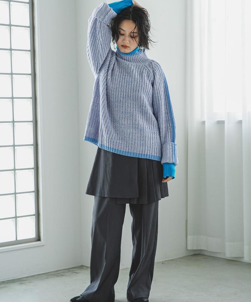 Yumetembo Women's Sleeve Line Colorful Mix Knit 532803 Gray