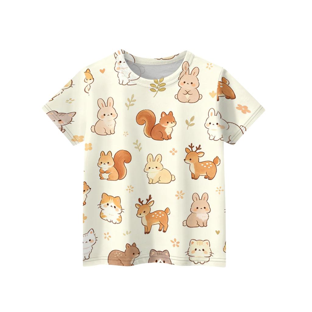 Kids Animal Print Crew Neck Short Sleeve Casual Loose Fit T Shirt Top Soft Comfortable Fabric Suitable for Daily Wear and Playtime
