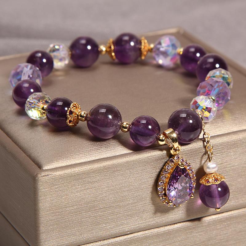 Crystal Amethysts Bracelet Beads for Women Chic Butterfly Tassel Pendant Jewelry Accessories