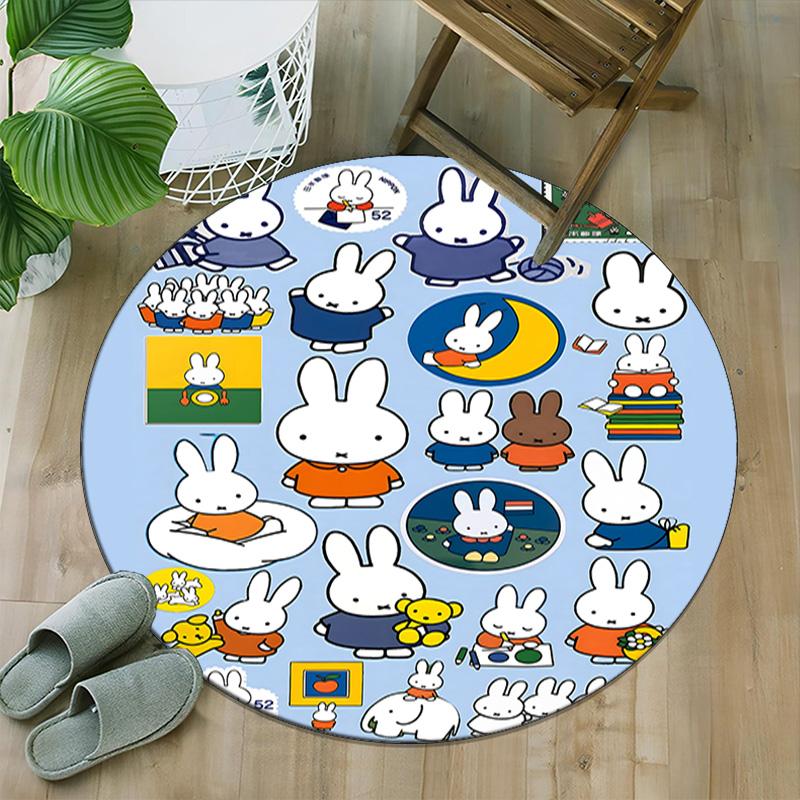 1pc Miffy3 Print Round Carpet Chair Round Carpet Suitable for Bedroom Living Room Home Decorative Carpet