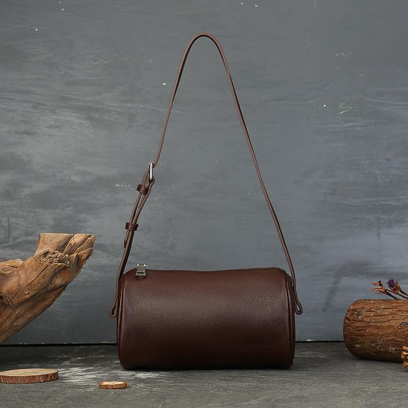 

Сумка кроссбоди Повседневный и высококлассный стиль Цилиндрическая сумка-подушка Сумка из коровьей кожи Маленькая сумочка кофейный