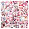 50PCS Pink Christmas Doodle Stickers - Cartoon Festival Decoration for Phone Cases, Skateboards, and Water Bottles. Waterproof Stickers Set.