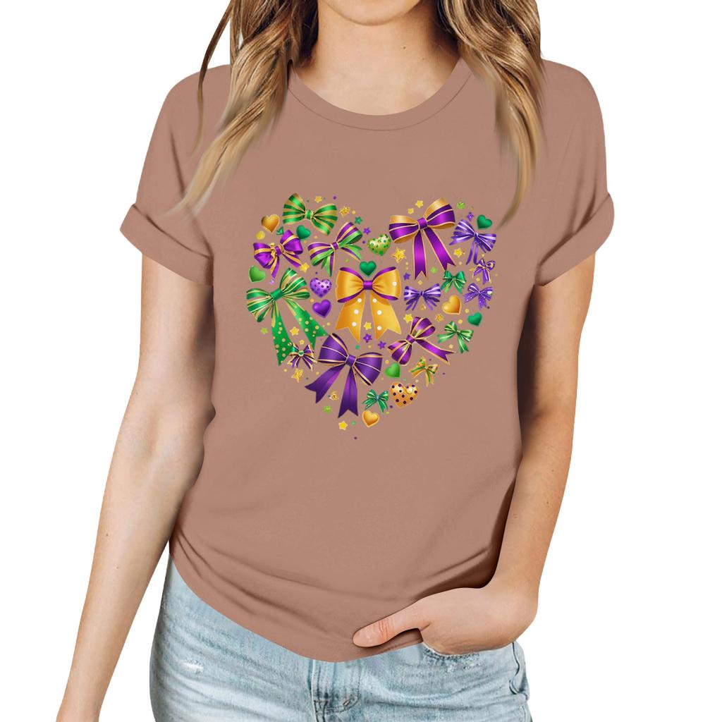 Women's Casual Carnival Print T-Shirt Round Neck Pullover Short Sleeve Top