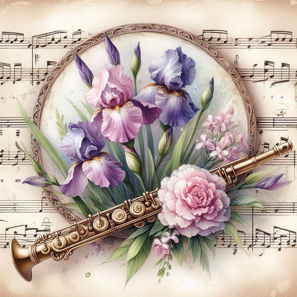 Sady Diamond Art s hudebními nástroji a květinami pro dekoraci stěny domácí kanceláře DIY Gem Art Sady pro malování diamanty 15,75 X15,75 palce