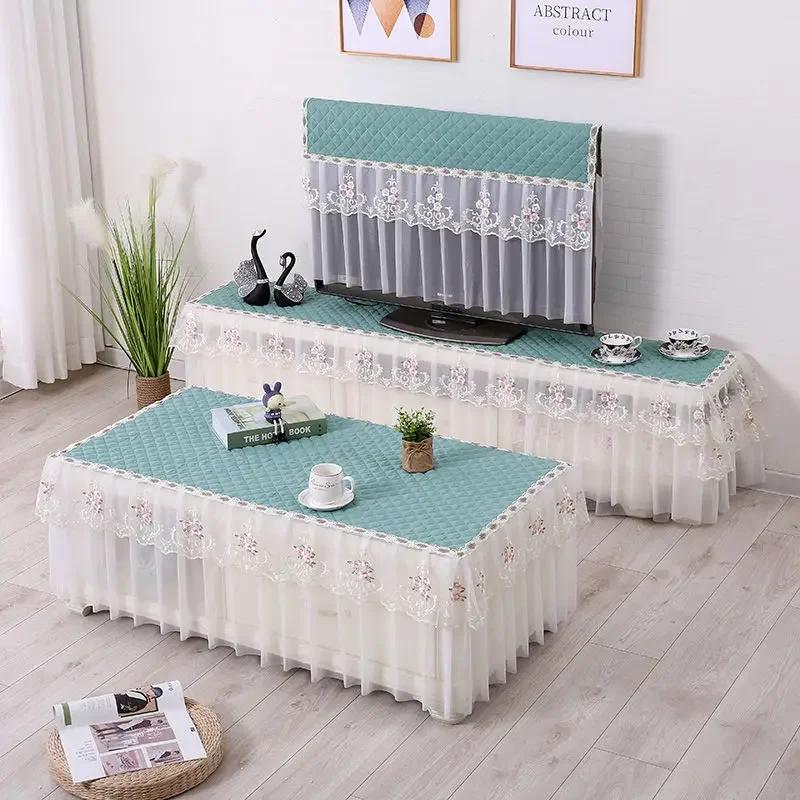 Dekoracja Ślubna Obrus Stołowy Pokrowiec na Telewizor LCD Koronka Wiszący Pokrowiec Przeciwkurzowy Prostokątny Zmywalny Pyłoszczelny Dekoracja Domu Obrus na Stół Party