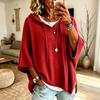 Women's Loose Fit Hooded Drawstring Sweater with Three-Quarter Sleeves Color Casual Top