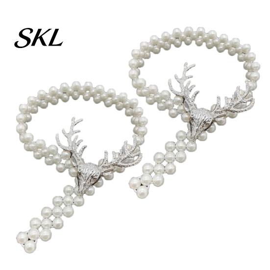 Faux Pearl Curtain Holdbacks Deer Head Tieback, Beaded Stretch Holder, Adjustable Holdback for Bedroom Living Room Window Door Drapes Tiebacks