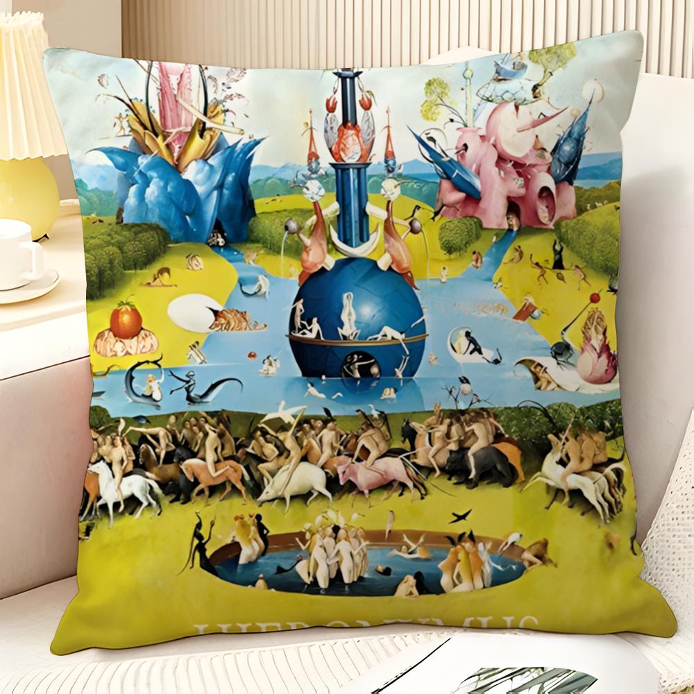 Surrealism Artist HHieronymus Bosch  Natural Linen Organic Fabric DoubleSided Printing Sofa Home Decor Gift Pillow Case