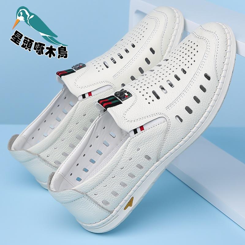 

2025 summer men s sandals leather business hollow punched men s shoes soft-soled hole shoes 44