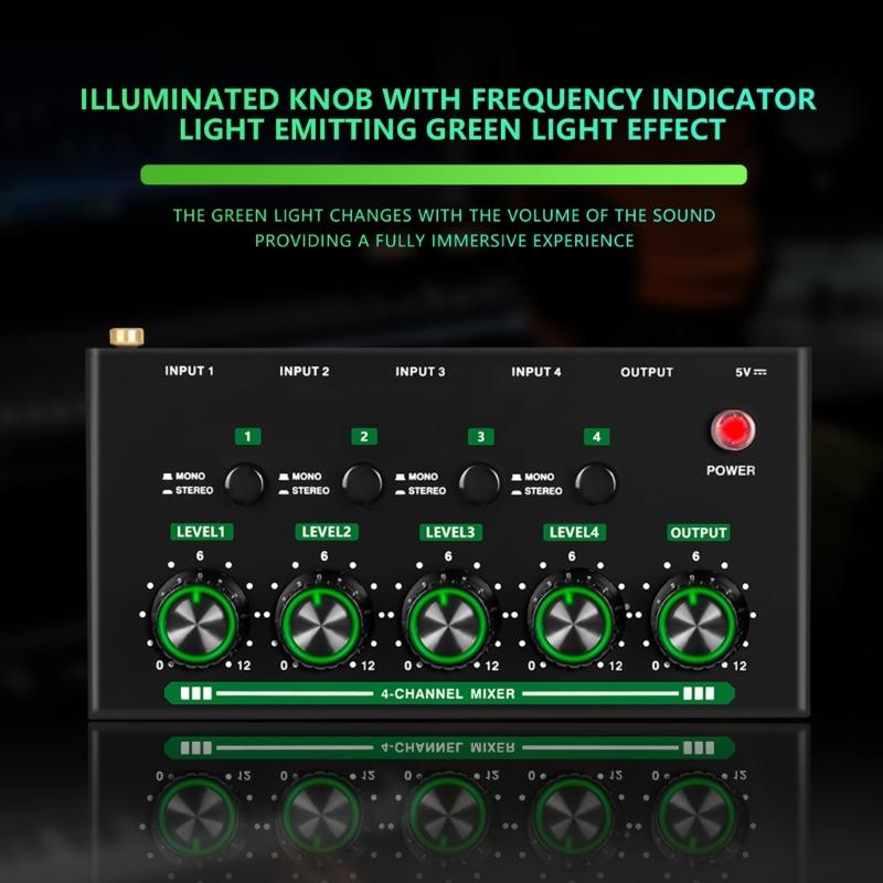4 Input Auditory Controller Precise Volumes Adjustment Seamlessly Connection For Live Streaming Recording