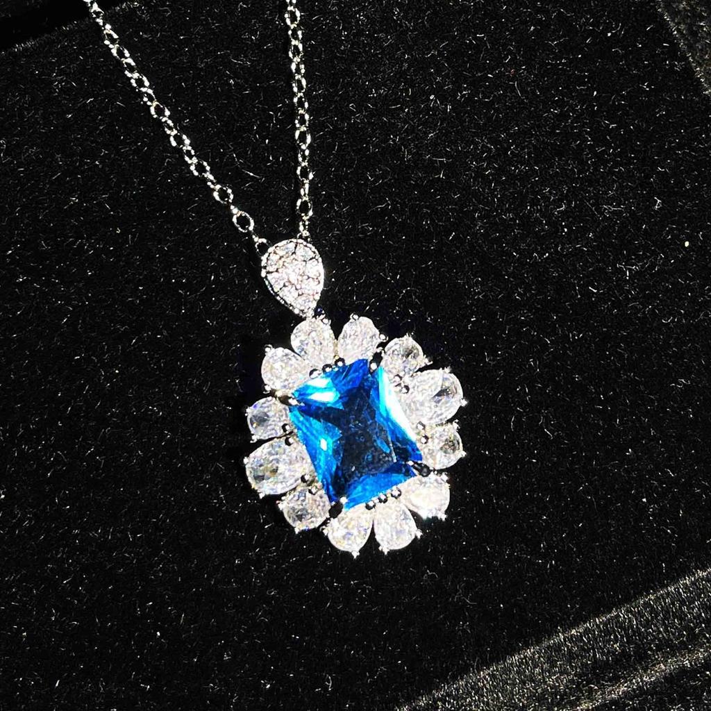 Color Treasure Set, Ascher Yellow Diamond Topa Blue Argyle Pink Square Diamond Ring Stud Earrings Pendant Female