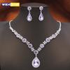 Women's Rhinestone Water Drop Bridal Jewelry Set Birthday Prom Purple Choker Necklace Earrings Wedding Bride Accessory Fashion