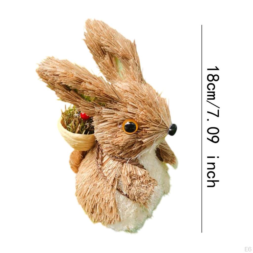 Rabbit Ornament, Artisanal Animal Statue, Easter Decoration, Small Back Basket for Bedroom, Rear