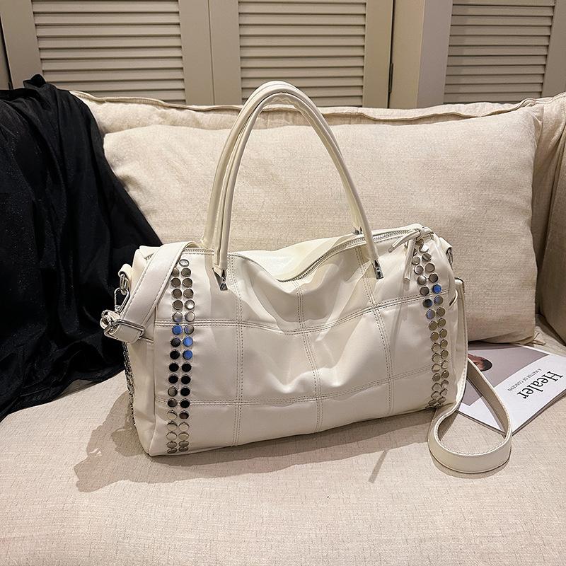 

Fashi rivets Women Bost Handbag Large Capacity Luxury Designer Shoulder Crossbody Bag for Female Shopper Bag big totes белый