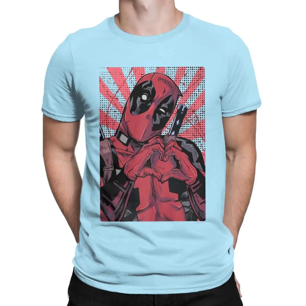 Deadpool Closed Hand Heart T-Shirts Men Disney Amazing Pure Cotton Tees Short Sleeve T Shirt 4XL 5XL Clothing