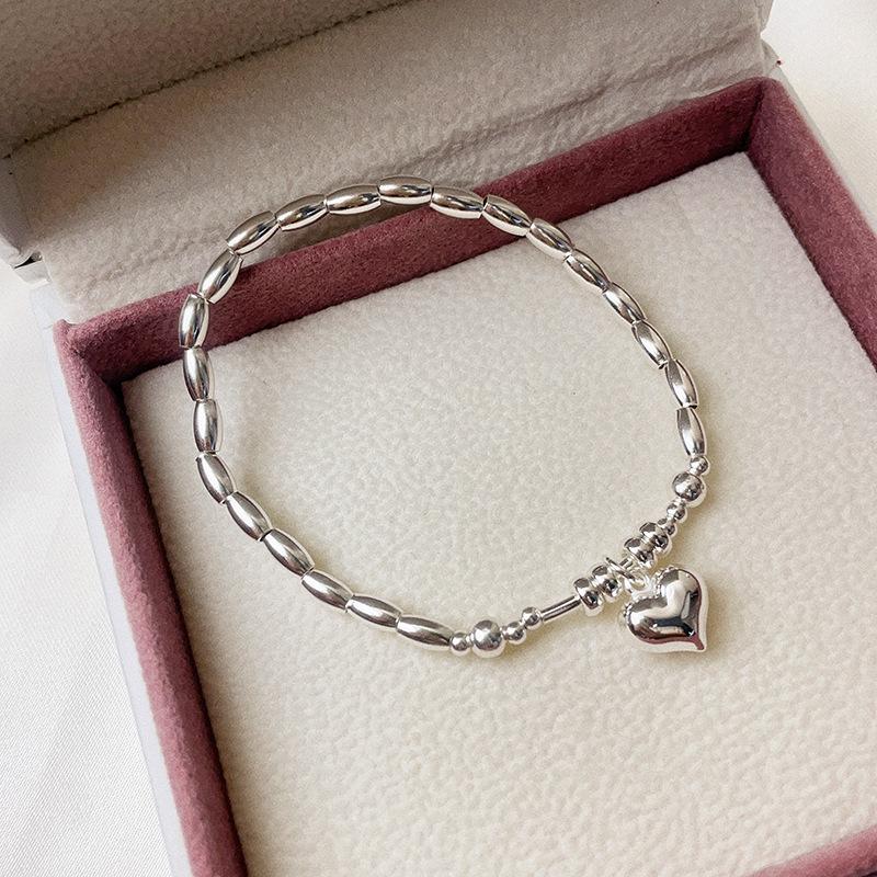 2023 Handmade 925 Sterling Silver Heart & Bead Bracelet for Women