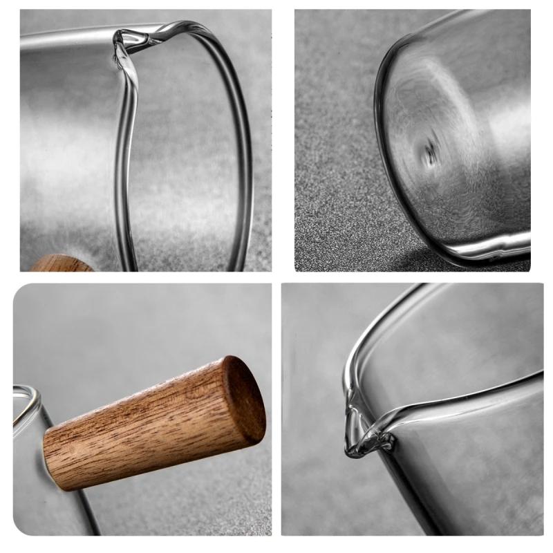50/75ml Espresso Measuring Cup with Wood Handle Glass Single Mouth Mini Milk Jug Multi-function for Household Coffee Supplies