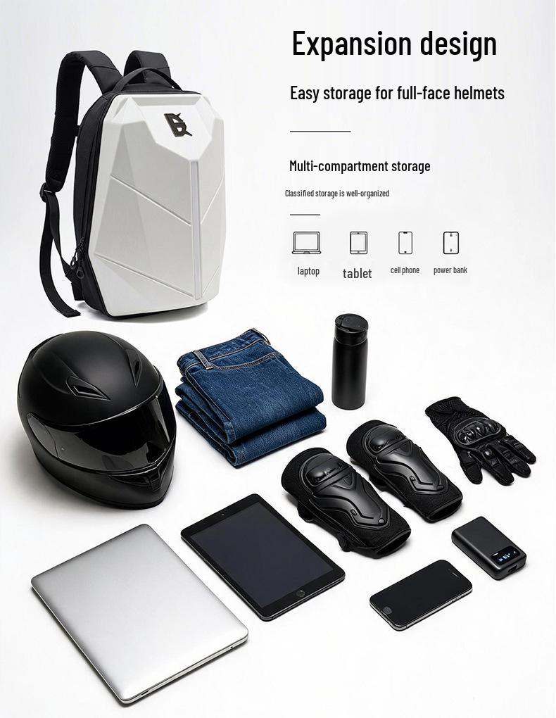 LED Motorcycle Riding Backpack - Double Shoulder Helmet & Computer Bag for Men & Women with Hard Shell