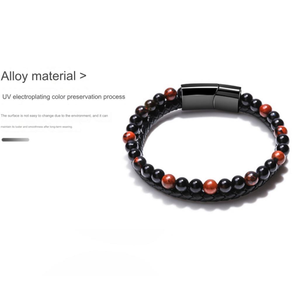 Volcano Tiger Eye Beaded Natural Stone Bracelet For Men And Women Cowhide Rope Bracelet Hand Jewelry