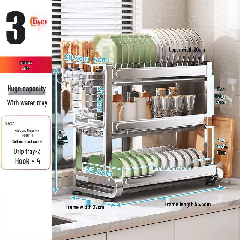 3-Tier Stainless Steel Kitchen Dish Drying Rack