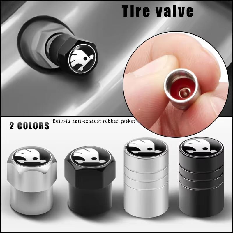4Pcs Car Pendant Aluminum Alloy Car Wheel Tire Valve Caps Stem Cover For New Skoda Octavia Kodiaq Fabia Superb Karoq Vrs