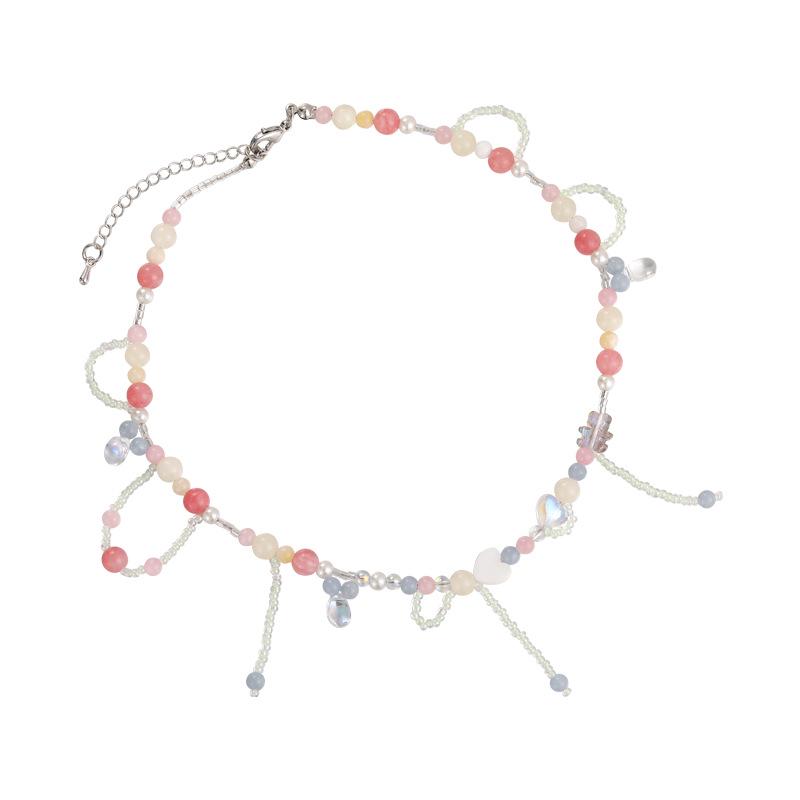 Sweet Dopamine Beaded Necklace: Trendy Heart, Flower & Bow Choker