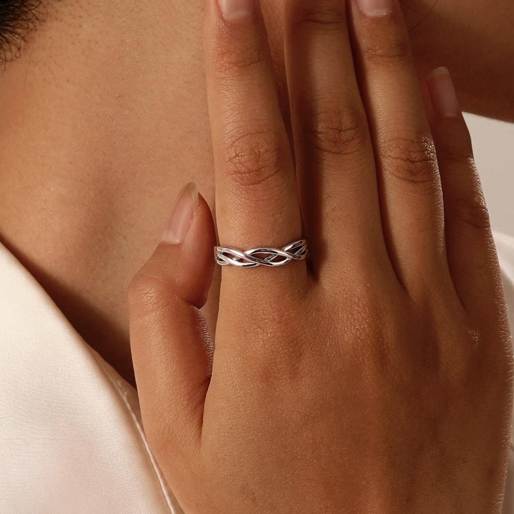 Fashion Twist Rings for Women,Silver Color Simple Stylish Girls Wedding Party Accessories,Daily Versatile Adjustable Jewelry