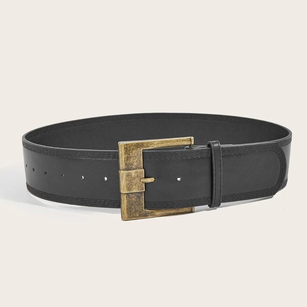 Y2K Metal Buckle Wide Belt Solid Color PU Leather Waistbands Retro Wide Waist Belt  Woman