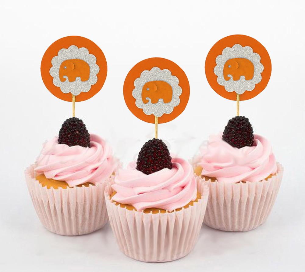 Lembrancinha Querida| Toppers de Cupcake de Elefante| Aniversário Chá de Bebê Decorações de Sobremesa para Festa - Pacote de