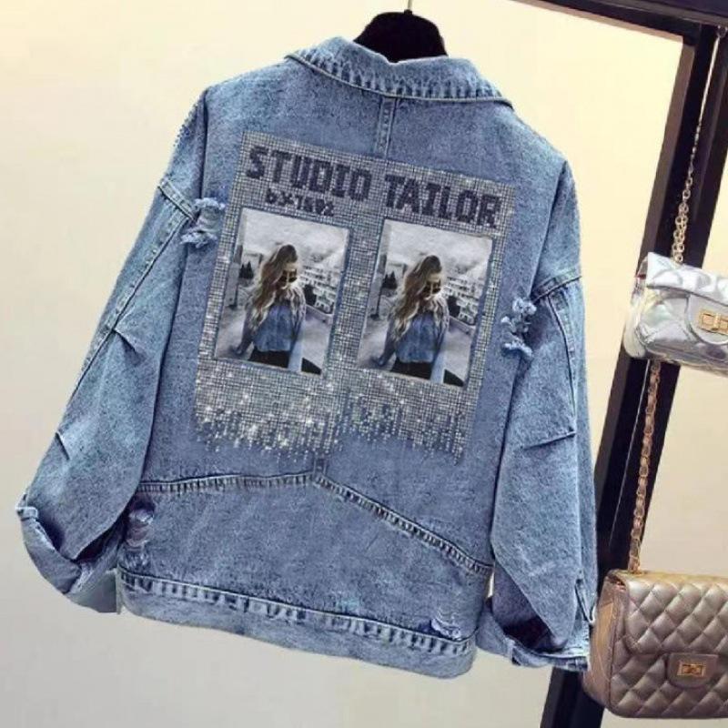 Veste en jean brodée pour femme, version coréenne ample, courte et populaire, grande taille, printemps et automne