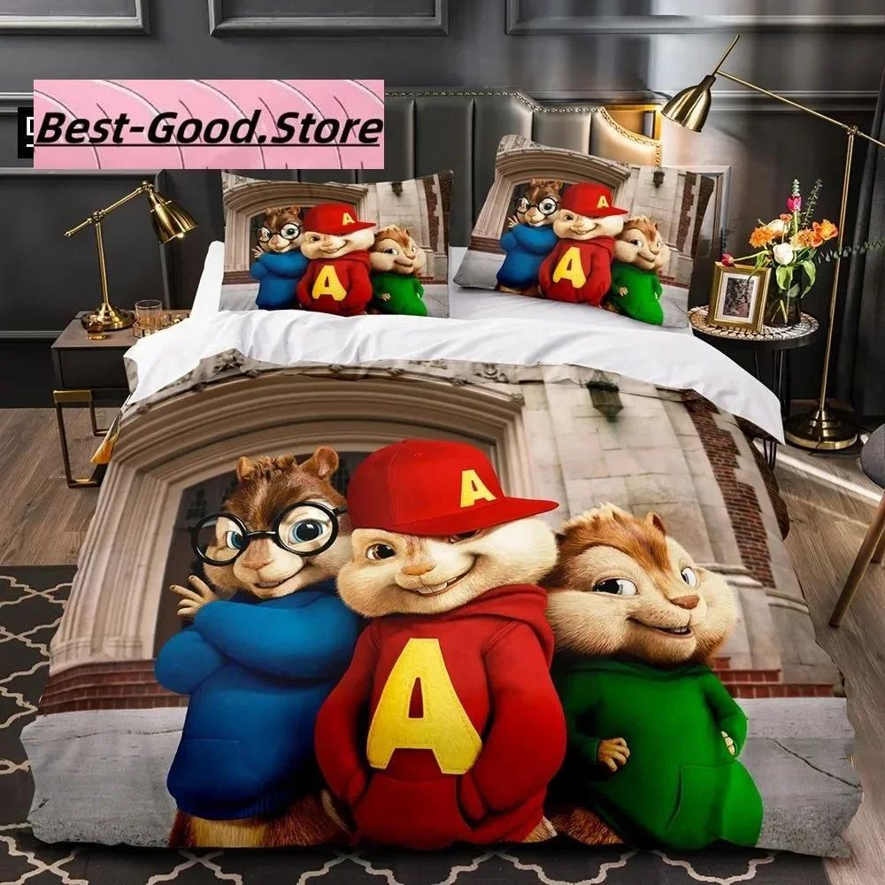 

3D Cartoon C-Chipmunk A-Alvin Bedding Set Printed Bed Set With Pillowcase Bed Duvet Cover Single Double Queen Super King Size 70x133cm 2pcs