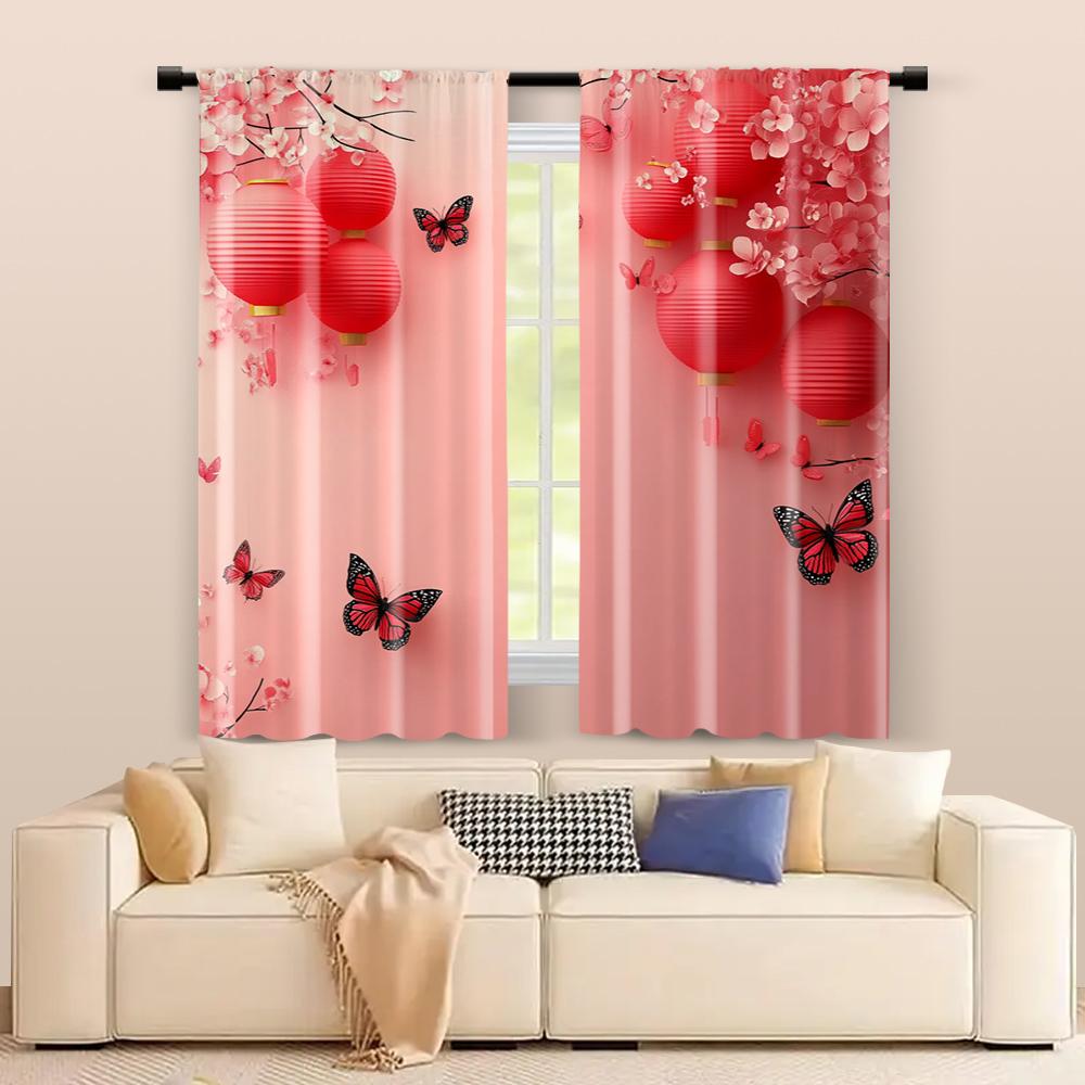 2 Pcs, Filtering Curtains (excluding Rods, Non-movable, Without Batteries) A China New Year for Use In Bedrooms and Living Rooms