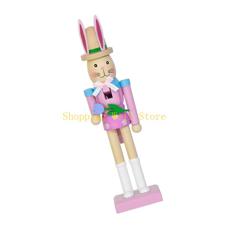 KX4B Multifunctional Wooden Rabbit Statue for Tabletop Mantels Shelf Living Room and Easter Party Decoration