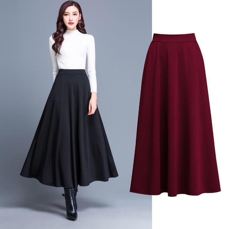 Gonna a trapezio a vita alta versatile da donna 2022 - Gonna da ballo coreana per quattro stagioni, di grandi dimensioni, snellente