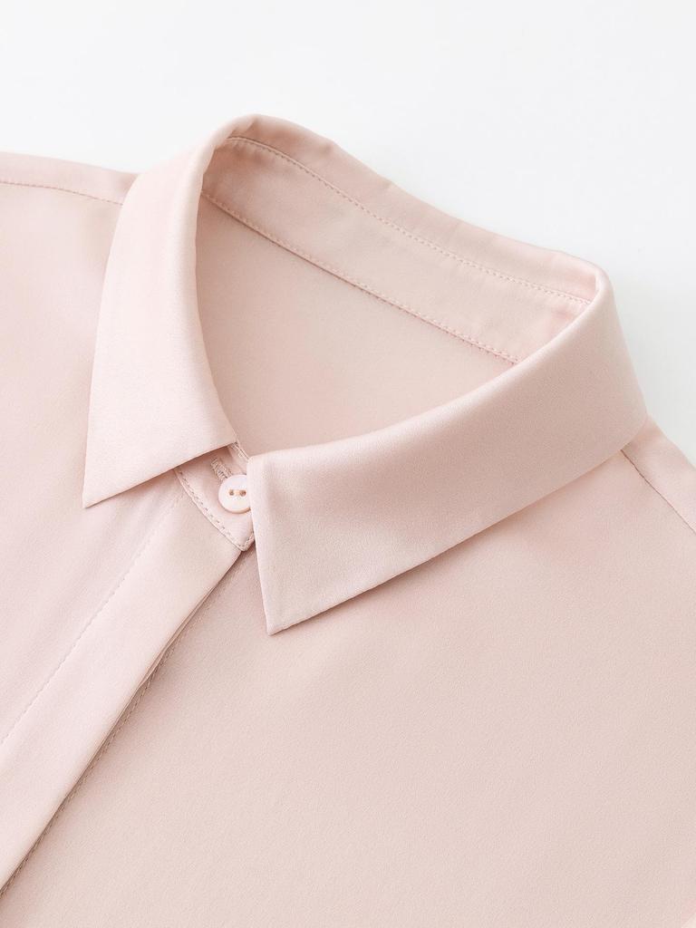High-Grade Ink Wash Mulberry Silk Stretch Shirt - Spring Georgette Commuting Top