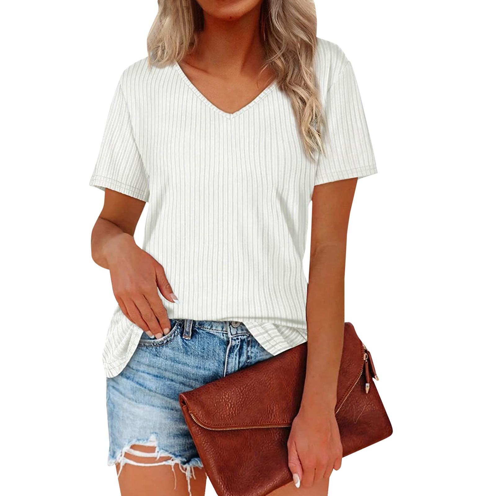

Women s V-neck Stripe Short Sleeved T-shirt Women s Top XL білий