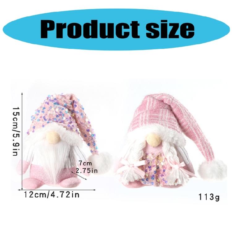 Pink Dwarfs Christmas Decorationtoy With Sequined Hat/Dress,Embroidered Detail, Plushie Feel Mini Plushie Toy