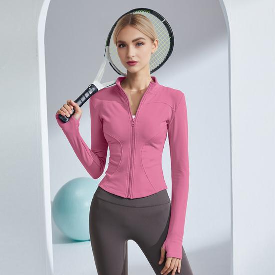 Women Long Sleeve Workout Tops Quick Dry Full Zip Crop Yoga Athletic Slim Fit Shirts Yoga Sportwear with Thumb Holes for Running Gym Aerobics Yoga