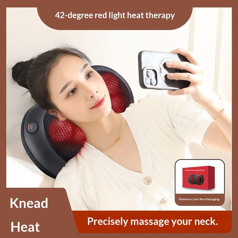 Portable 4D Heated Shiatsu Massager Pillow Ergonomic Neck Back Muscle Soreness Relief for Home Car Travel Office