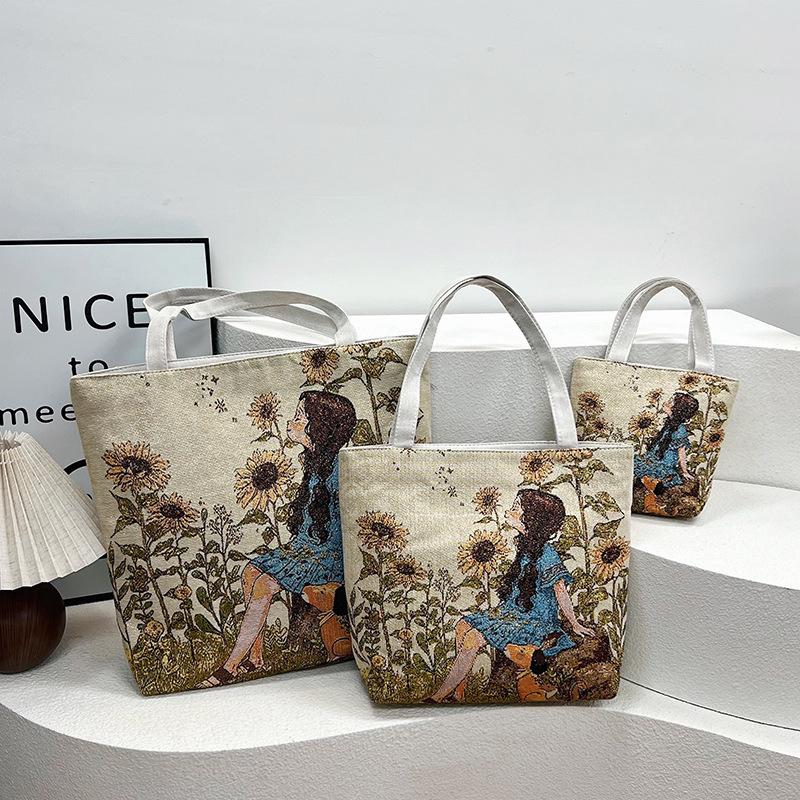 New handbag gold silk embroidered panda bag women's large-capacity shopping bag work bag