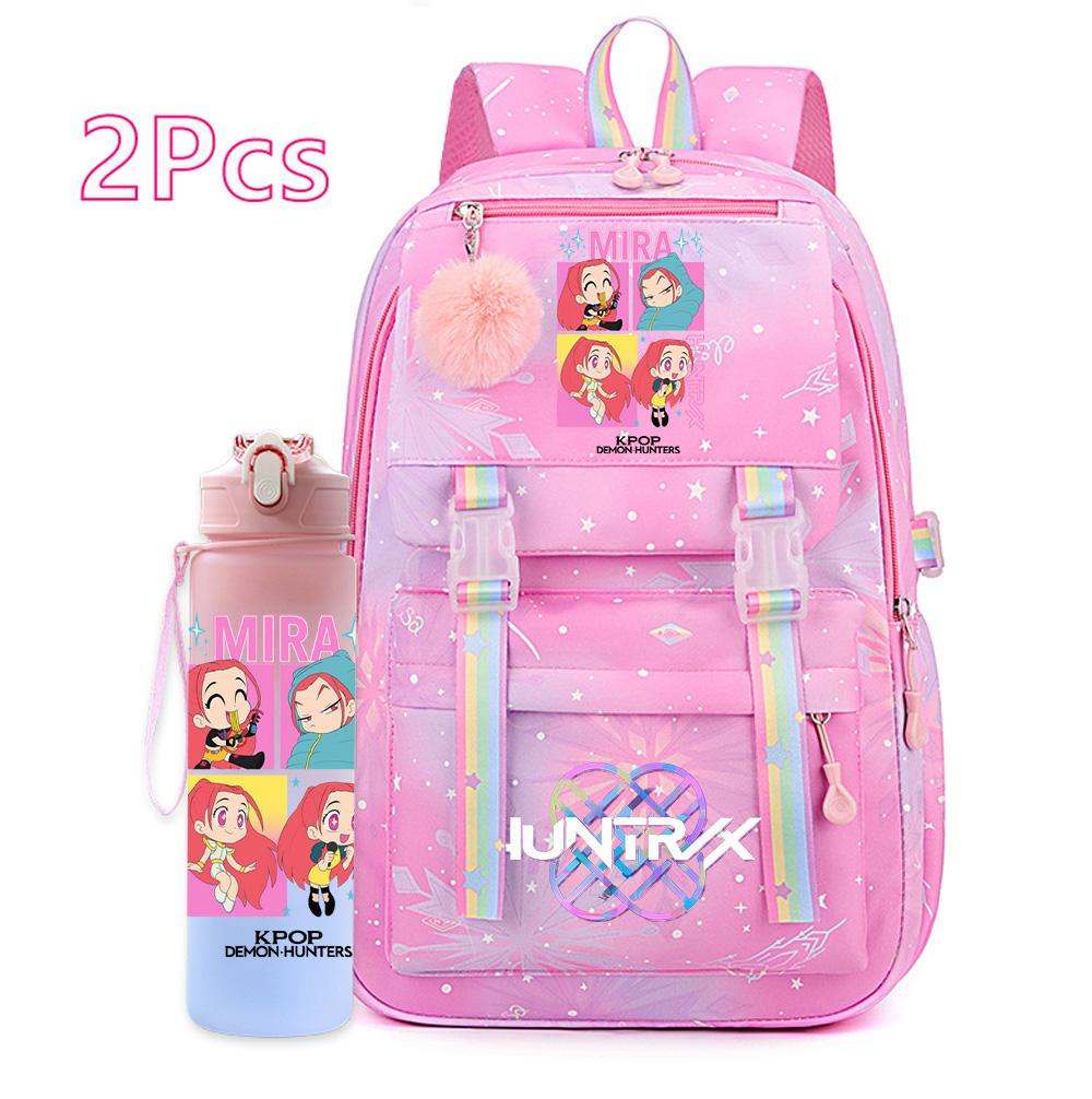 2Pcs/set K-pop Printed Backpack with 750Ml Water Bottler for Teenager Girl Boy Bookbag Kid Gift Large Capacity waterproof Travel Bag Mochila